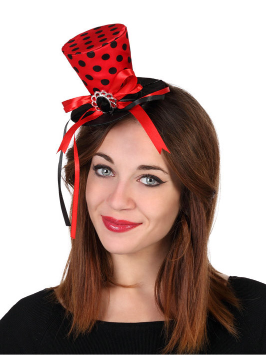Mini chapeau haut de forme rouge à pois femme