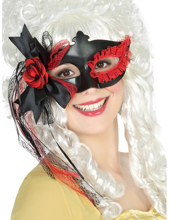 Loup noir avec dentelle et fleur rouge femme