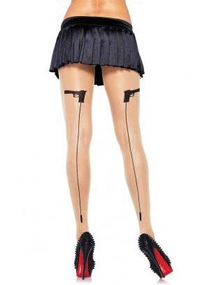 Collants couture avec pistolet noir femme