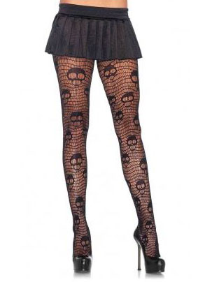 Collants résilles noirs crâne femme