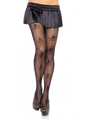 Collants résilles noirs crânes de pirate femme