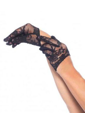Mini gants dentelle brodée noire femme