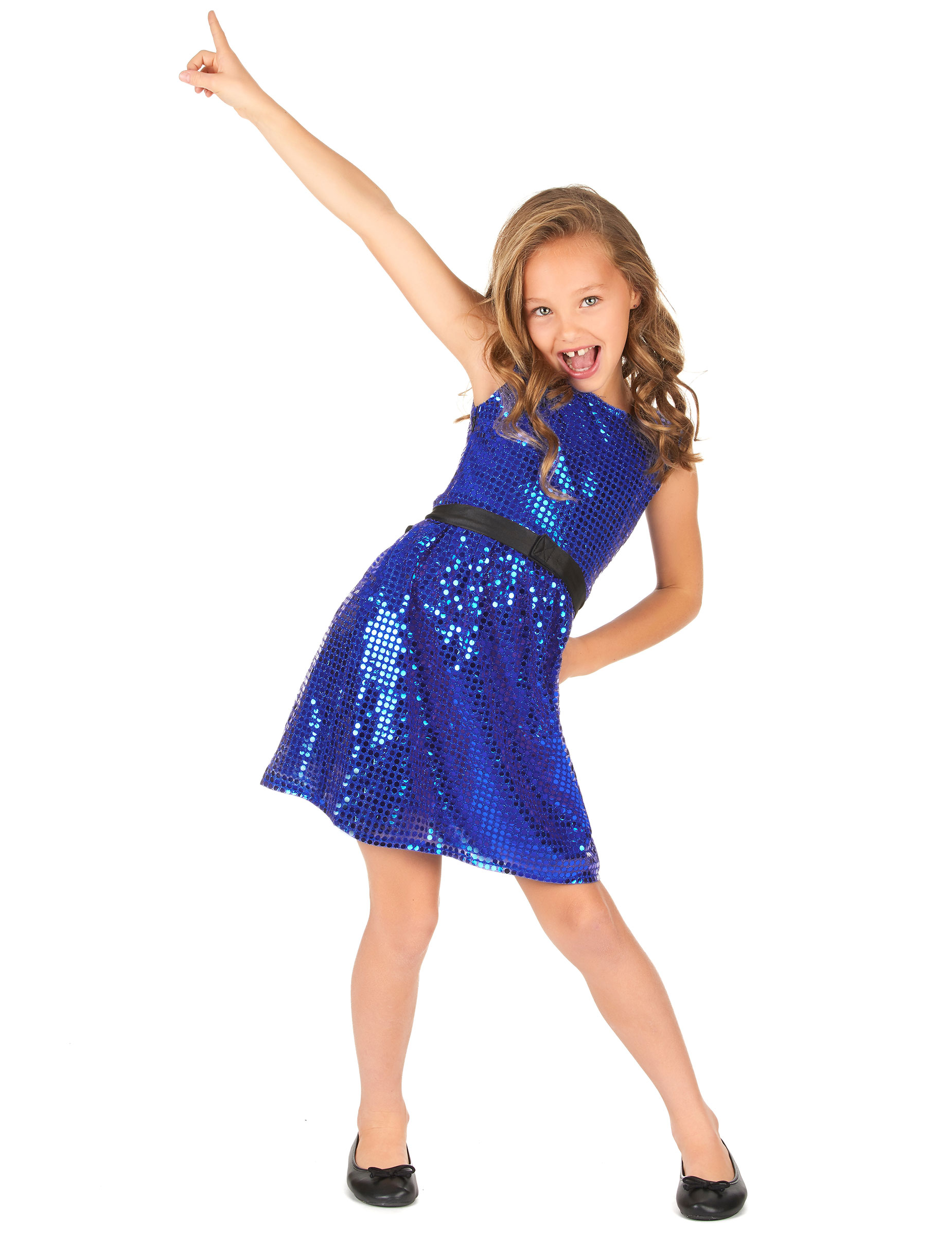 Déguisement robe disco bleue paillette avec gros noeud fille