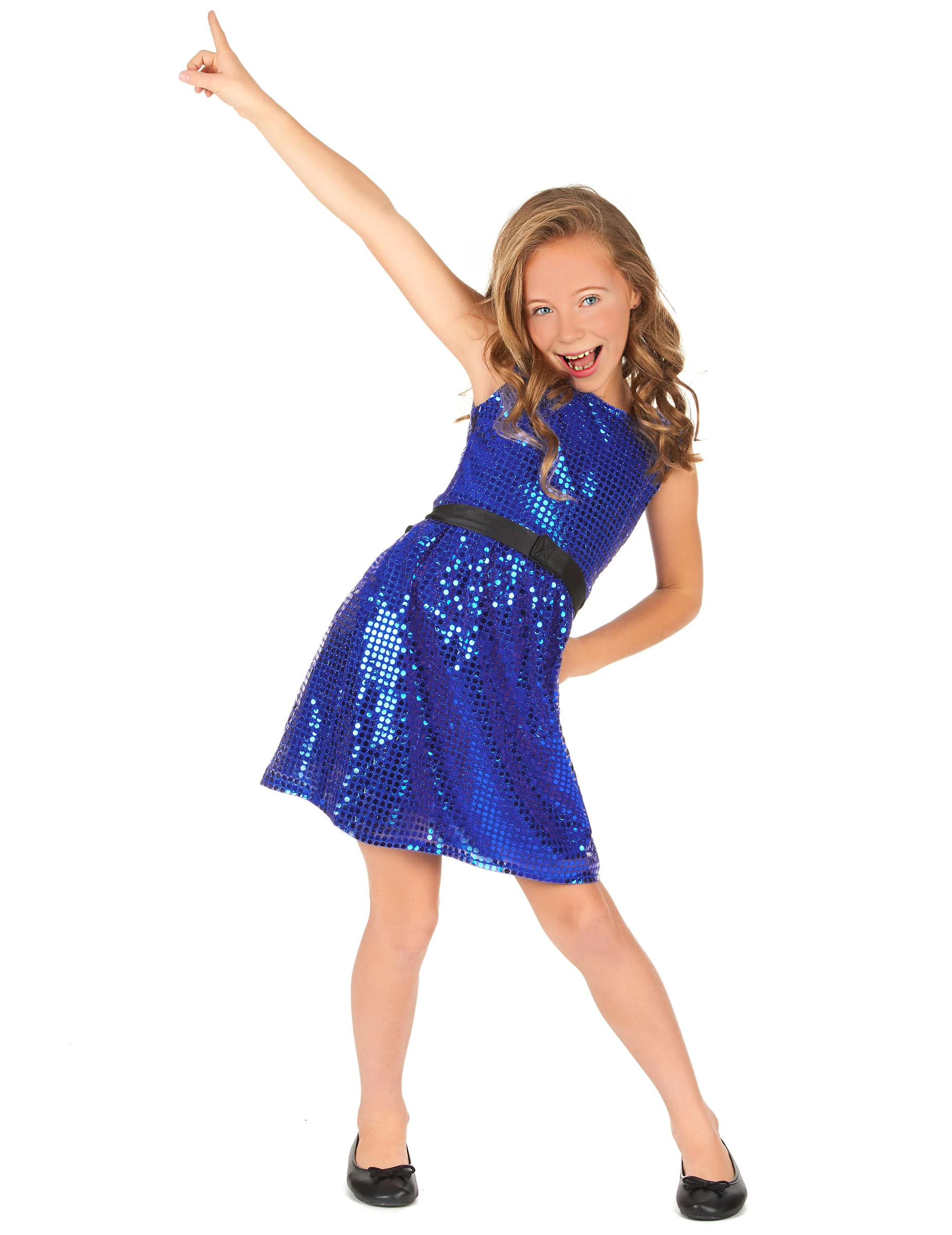 Déguisement robe disco bleue paillette avec gros noeud fille