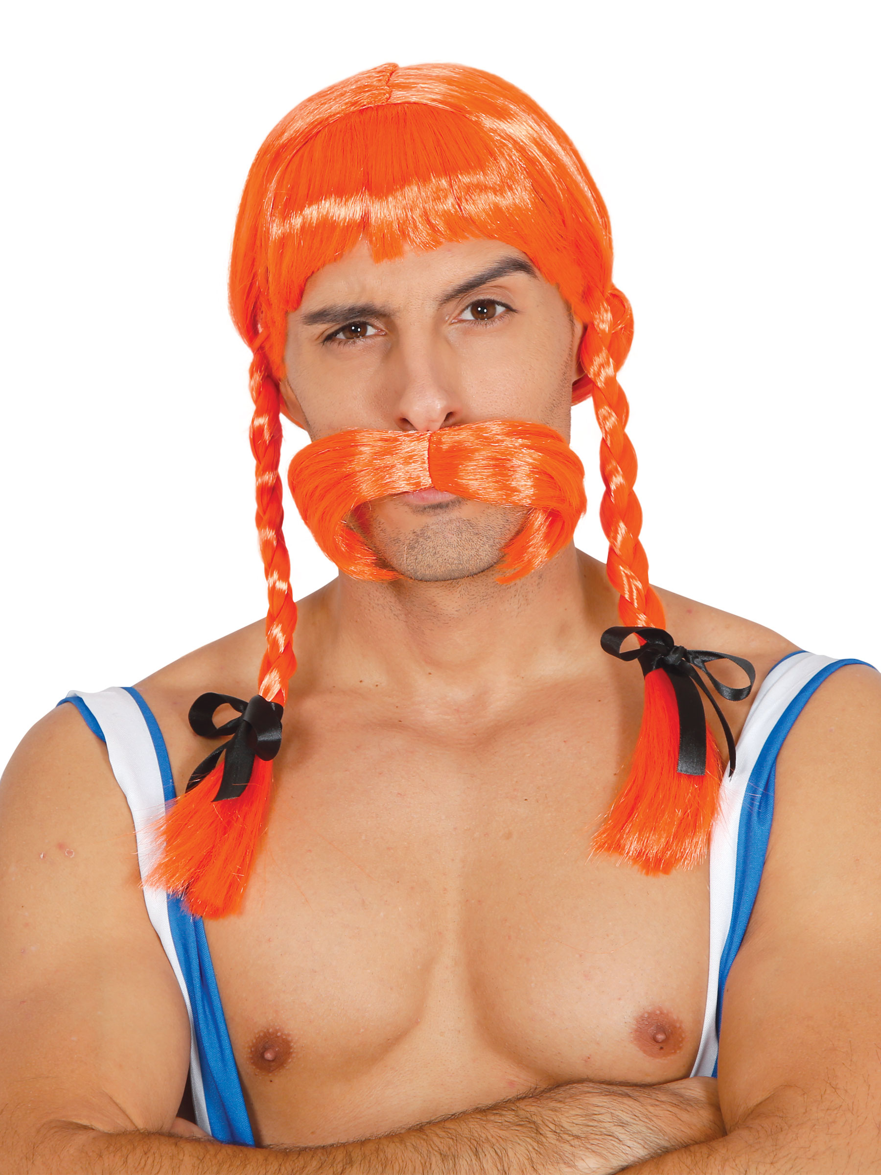 Perruque tresses orange adulte