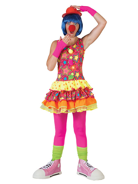 Déguisement clown dans les étoiles multicolore femme