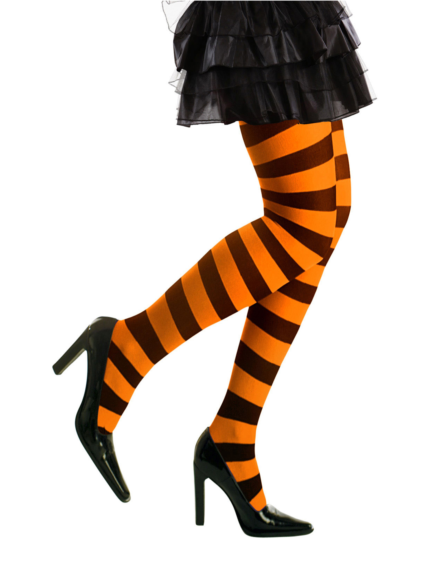 Collants rayés orange et noirs adulte