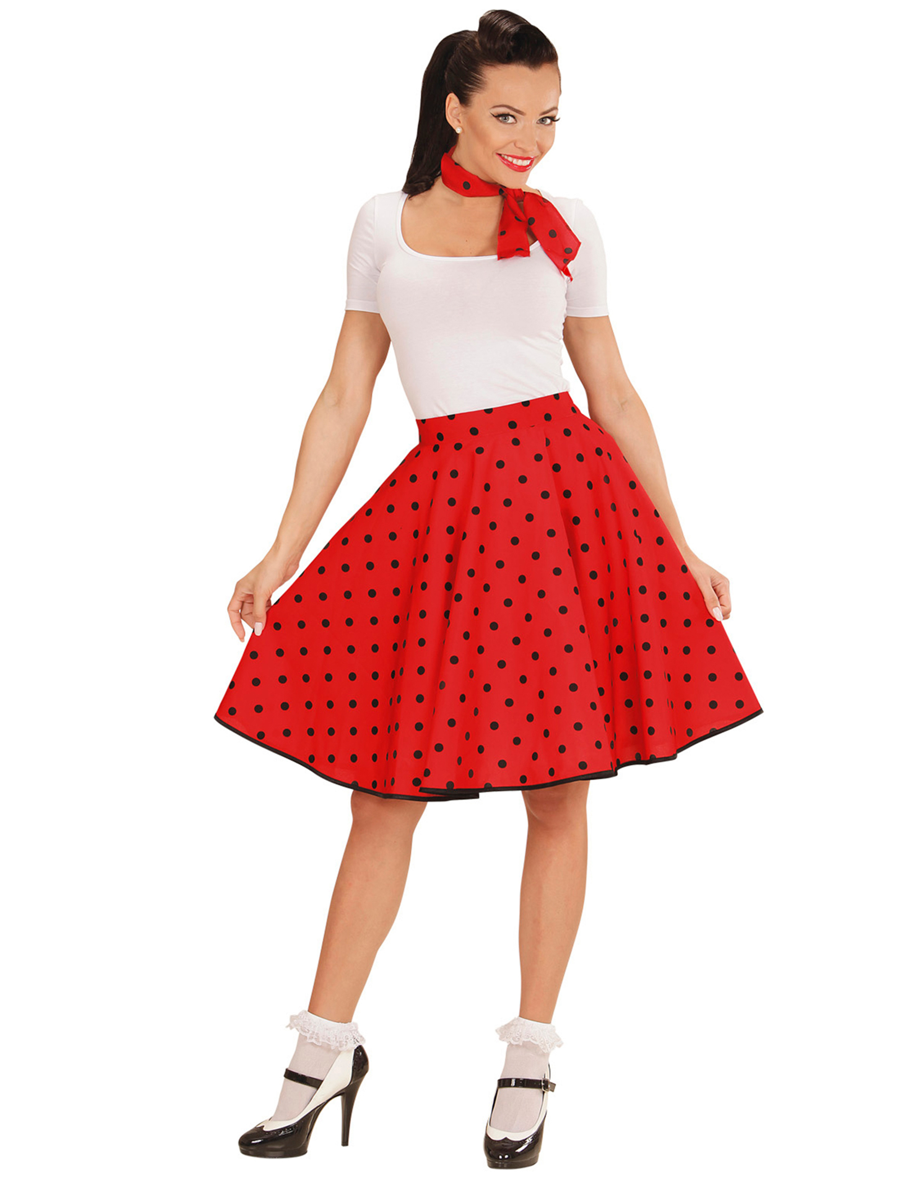 Jupe et foulard rouge à pois années 50 femme
