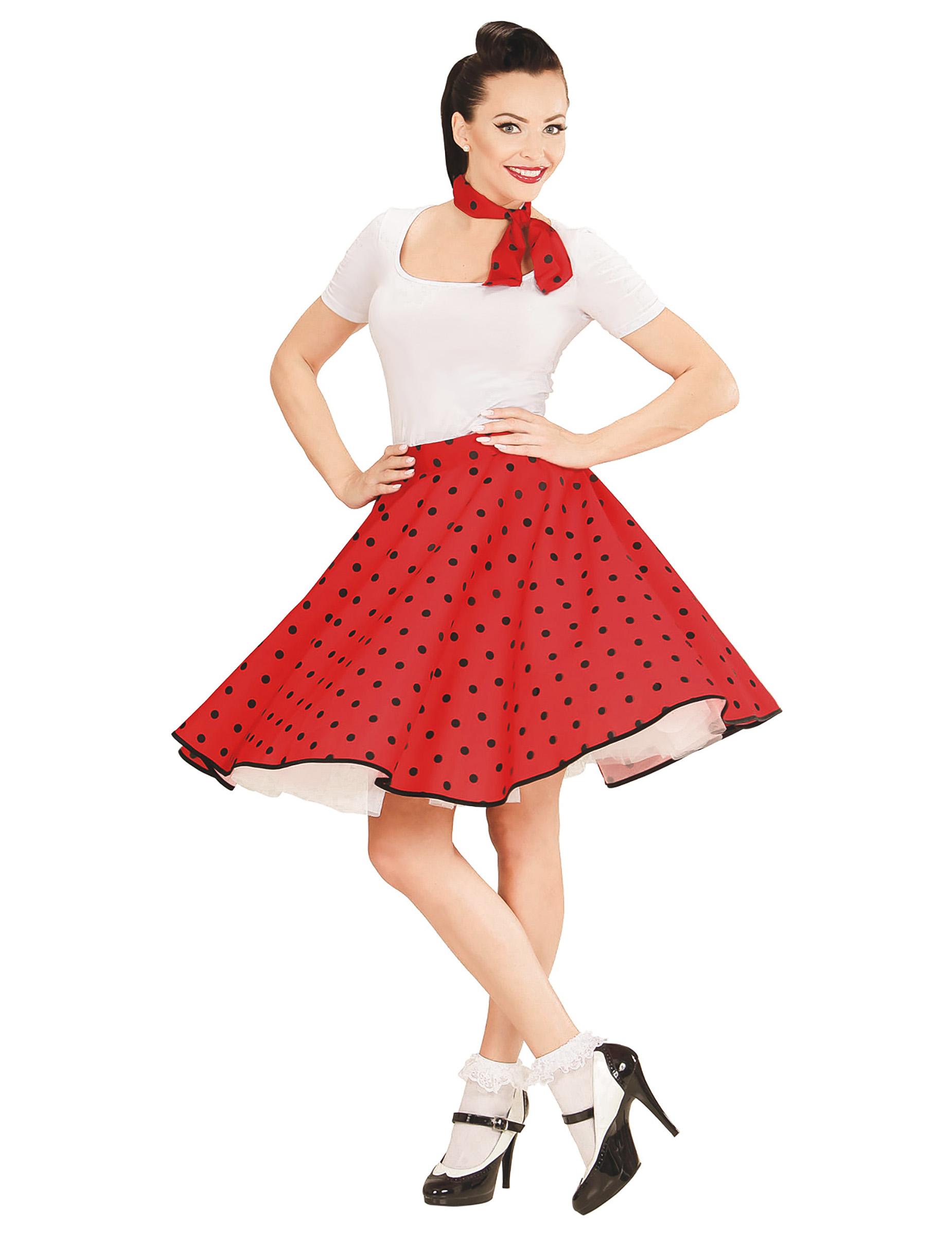 Jupe et foulard rouge à pois années 50 femme