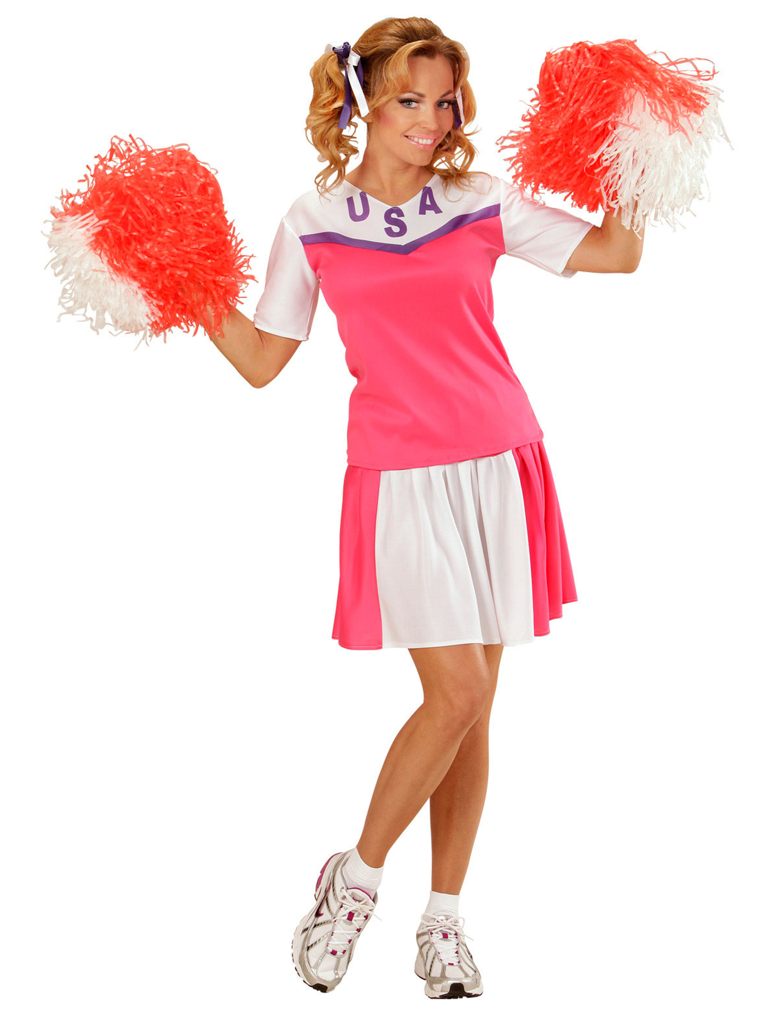 Déguisement pompom girl rose et blanc femme