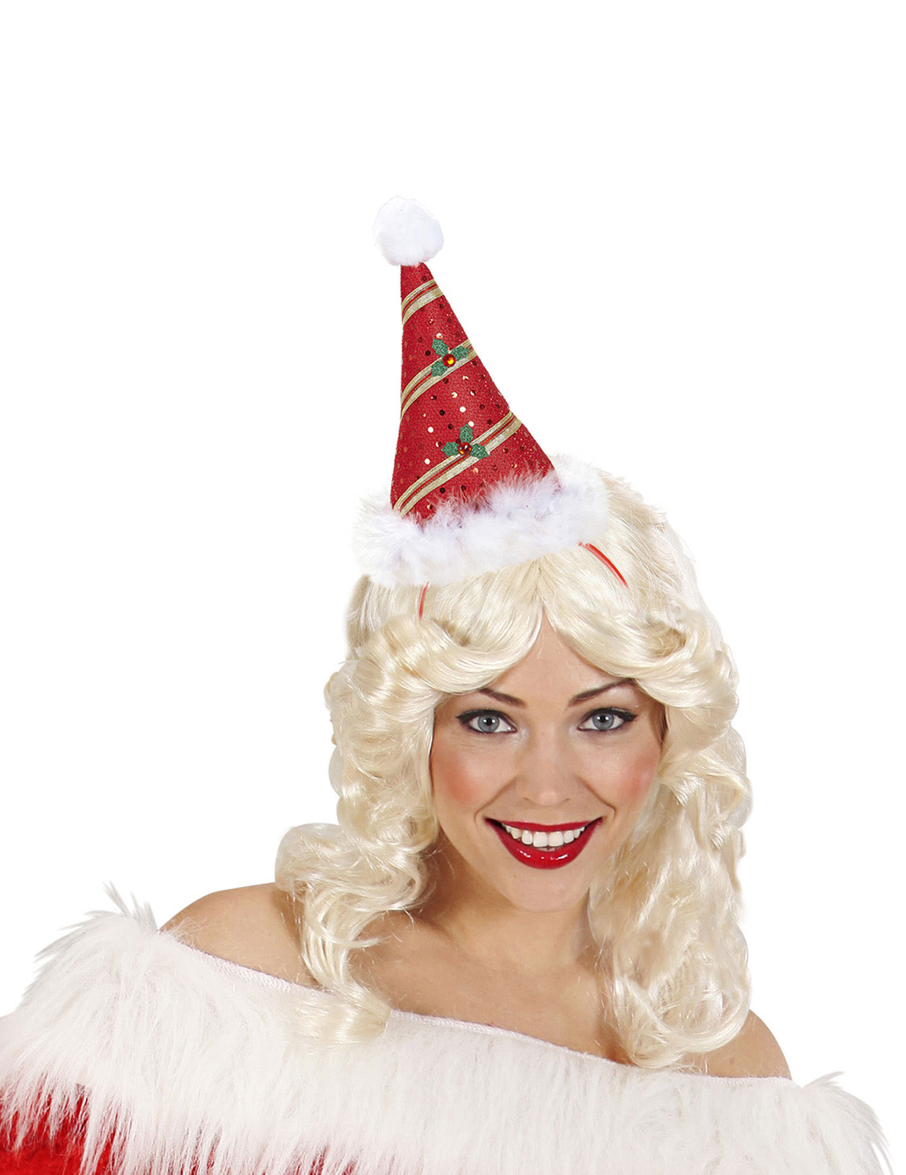 Chapeau pointu rouge avec houx adulte Noël