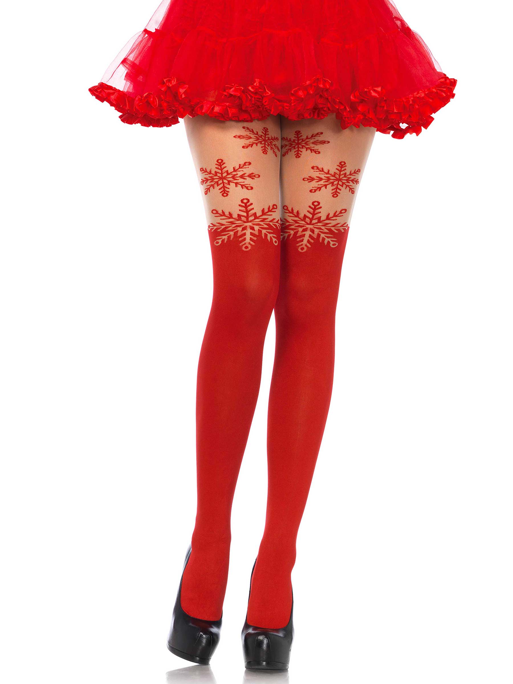 Collants spandex flocons rouges femme Noël