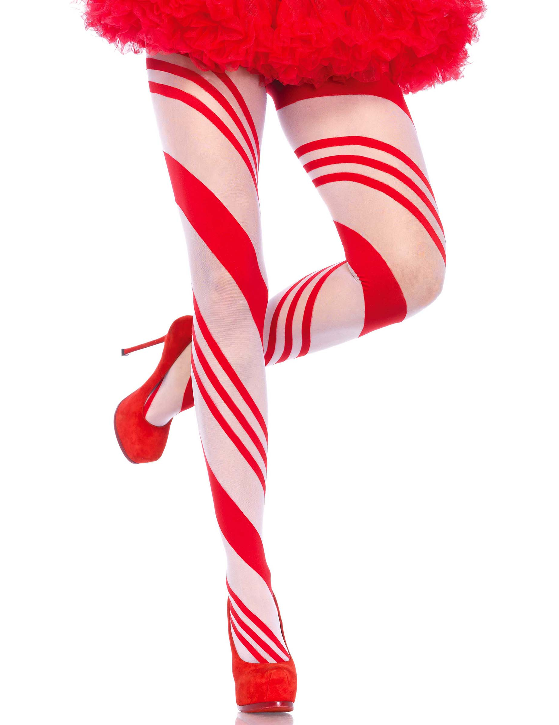 Collants canne à sucre striés rouges et blancs femme