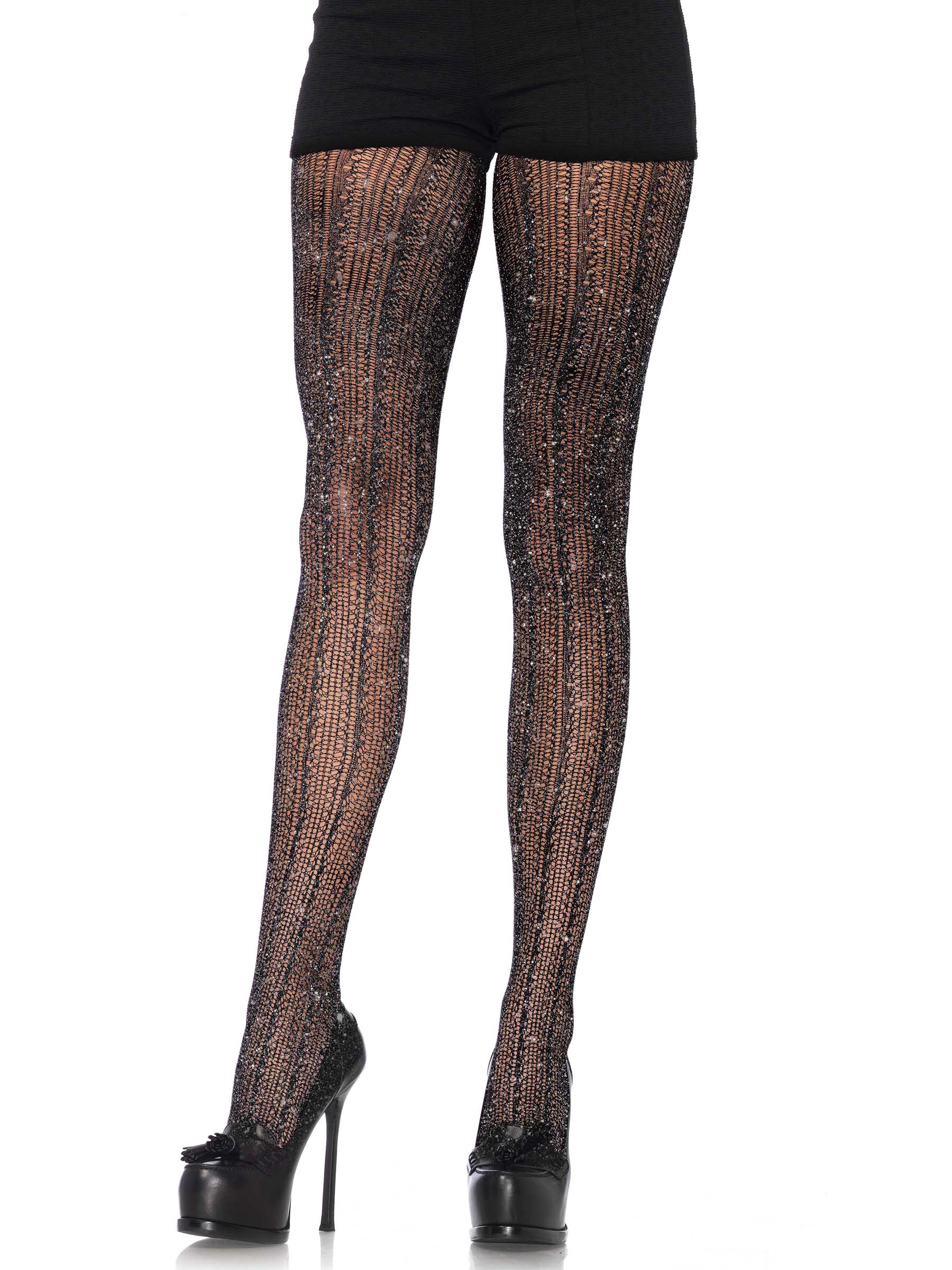 Collants crochets noirs et argent femme