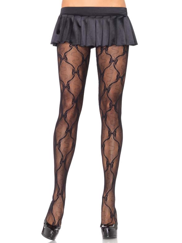 Collants noirs en dentelle avec petits noeuds femme