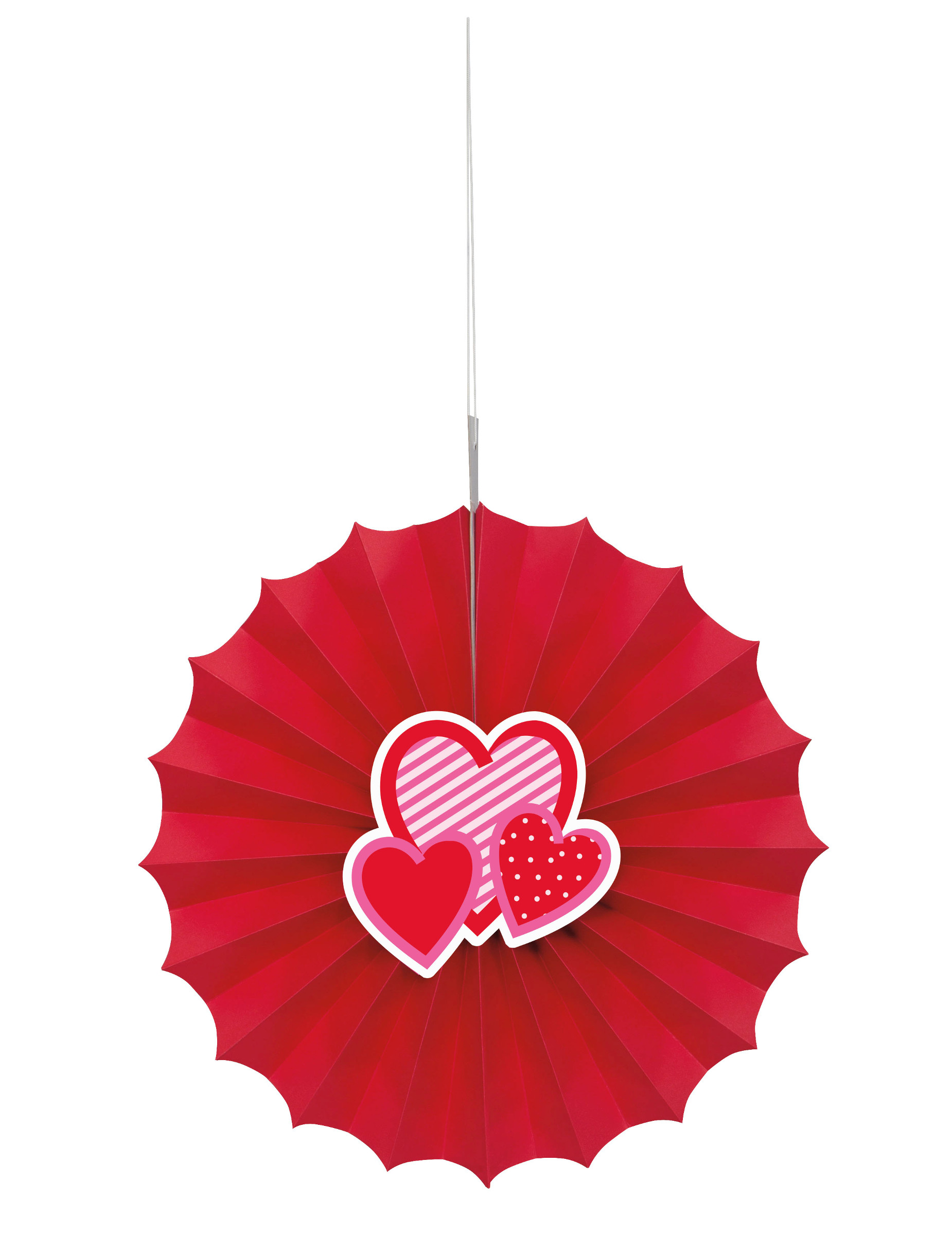Rosace en papier rouge  avec coeurs 30 cm