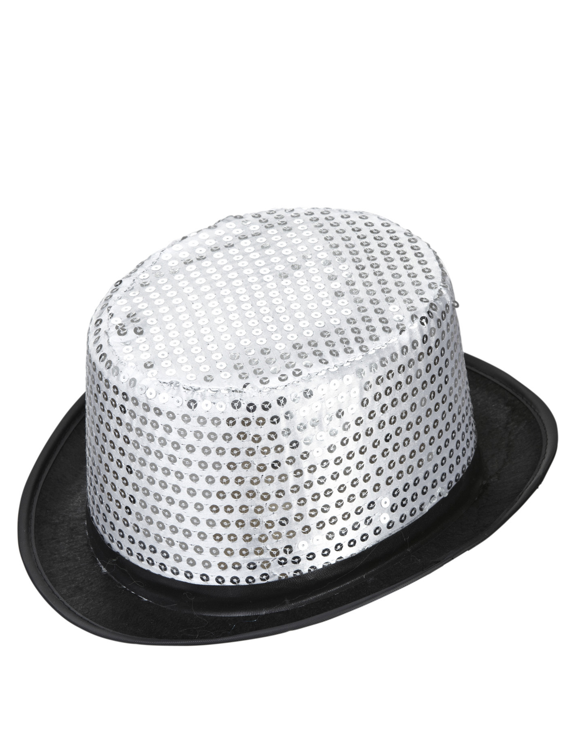 Chapeau haut de forme argent à sequins contour noir adulte
