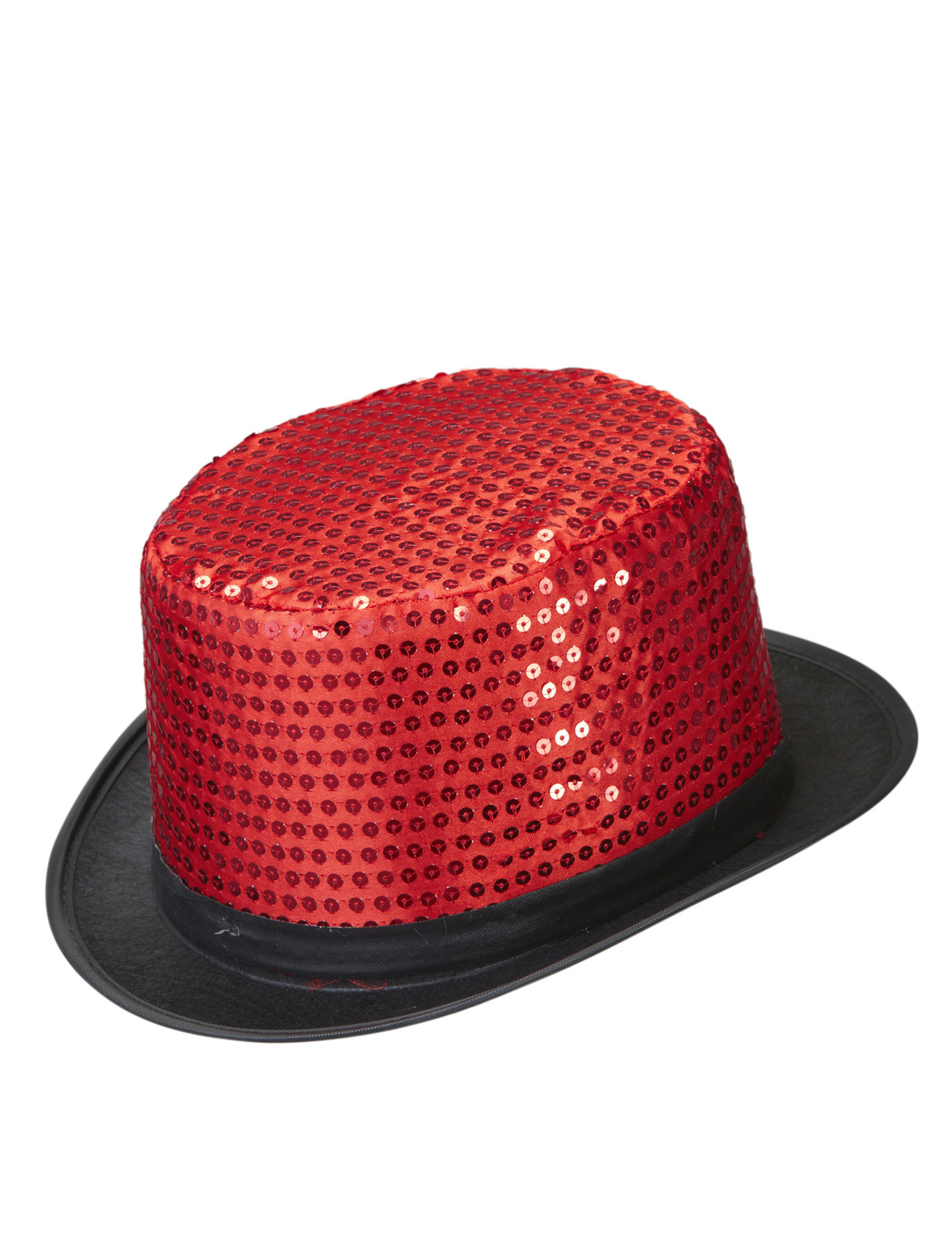 Chapeau haut de forme rouge à sequins contour noir adulte