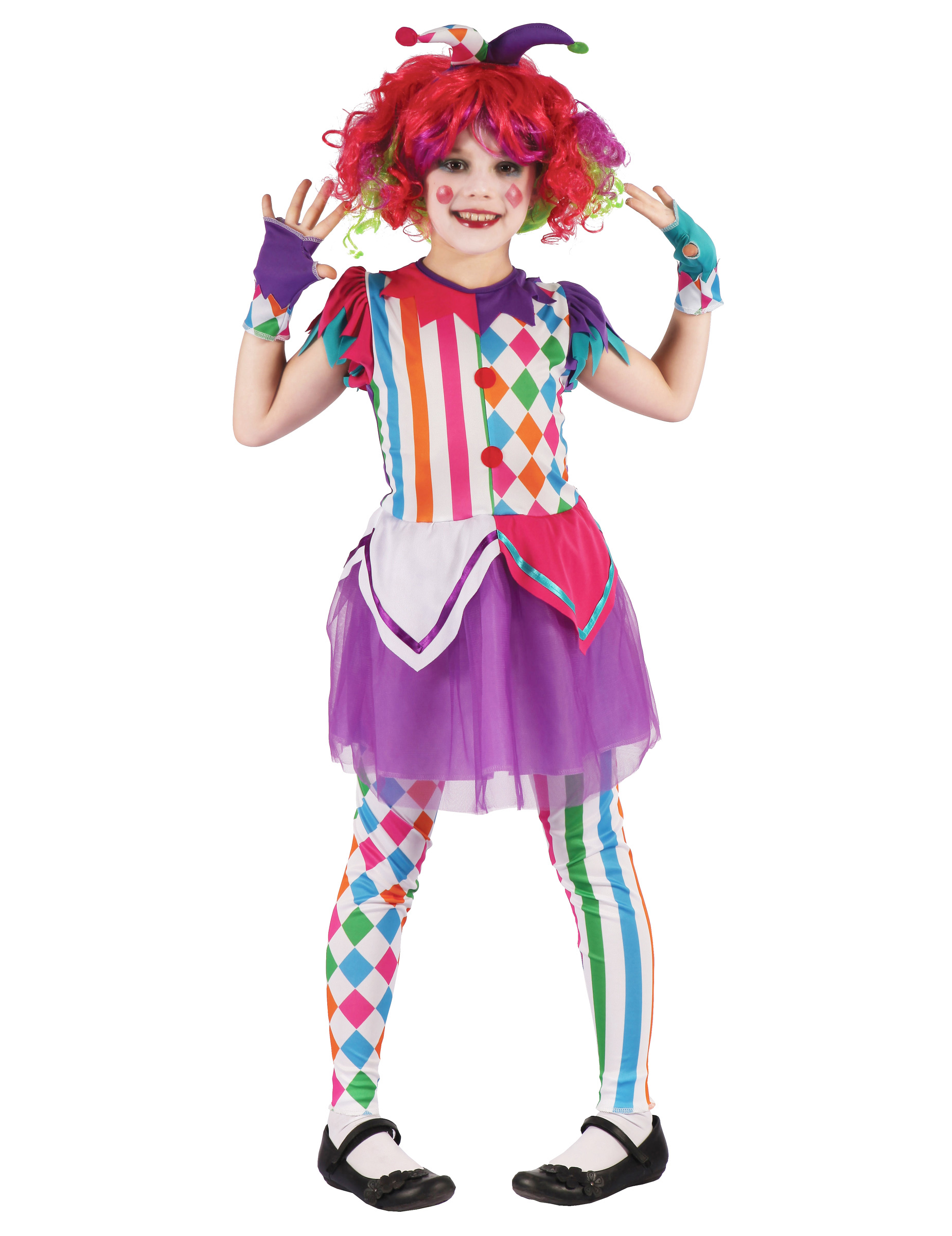 Déguisement arlequine colorée fille