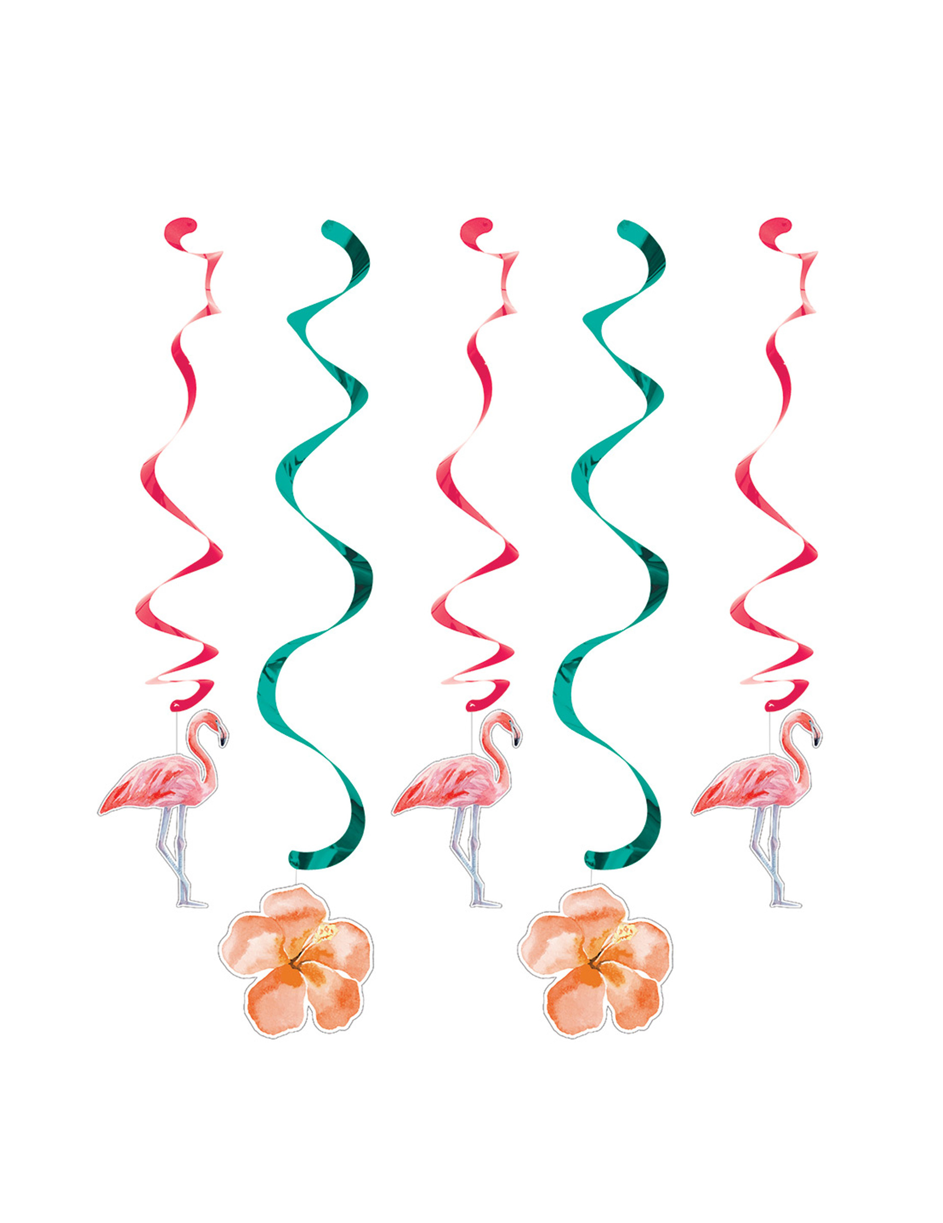 5 Décorations à suspendre spirales Flamants roses