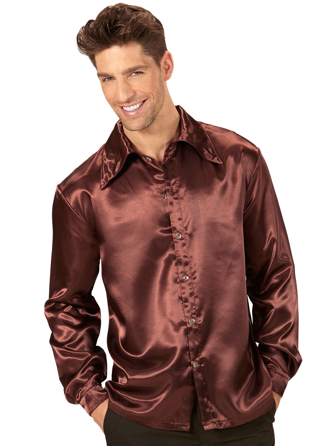 Chemise satinée marron homme