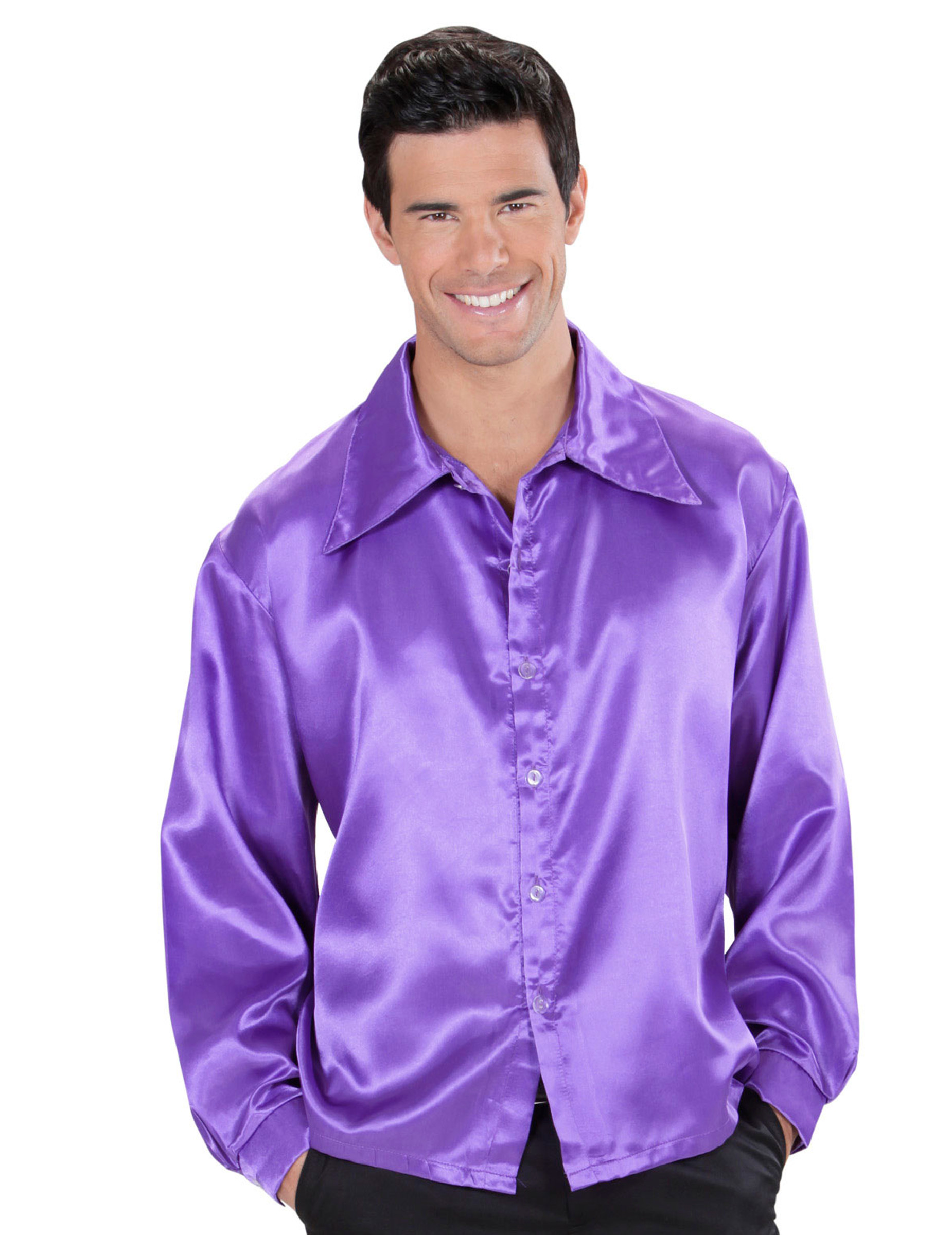 Chemise satinée violette homme