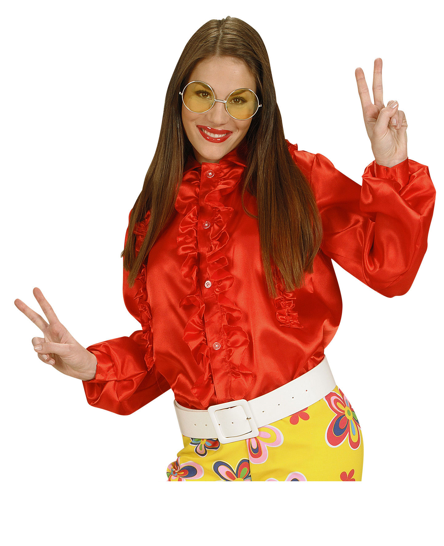 Chemise rouge avec froufrou femme