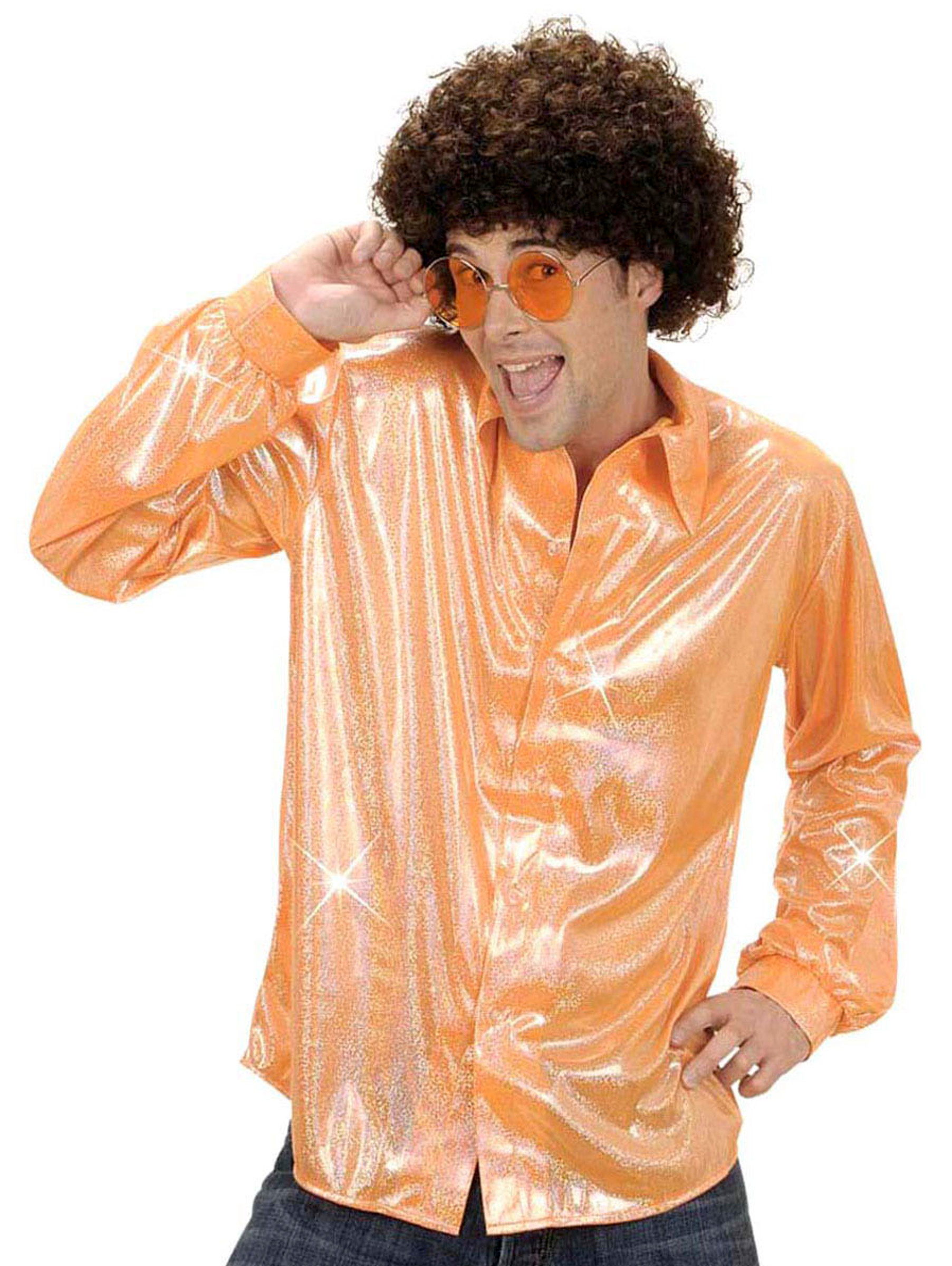 Chemise disco holographique orange homme