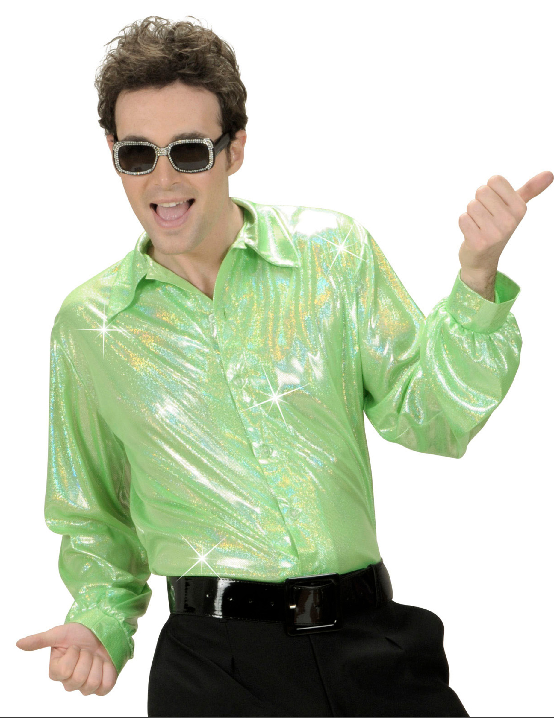 Chemise disco holographique verte homme