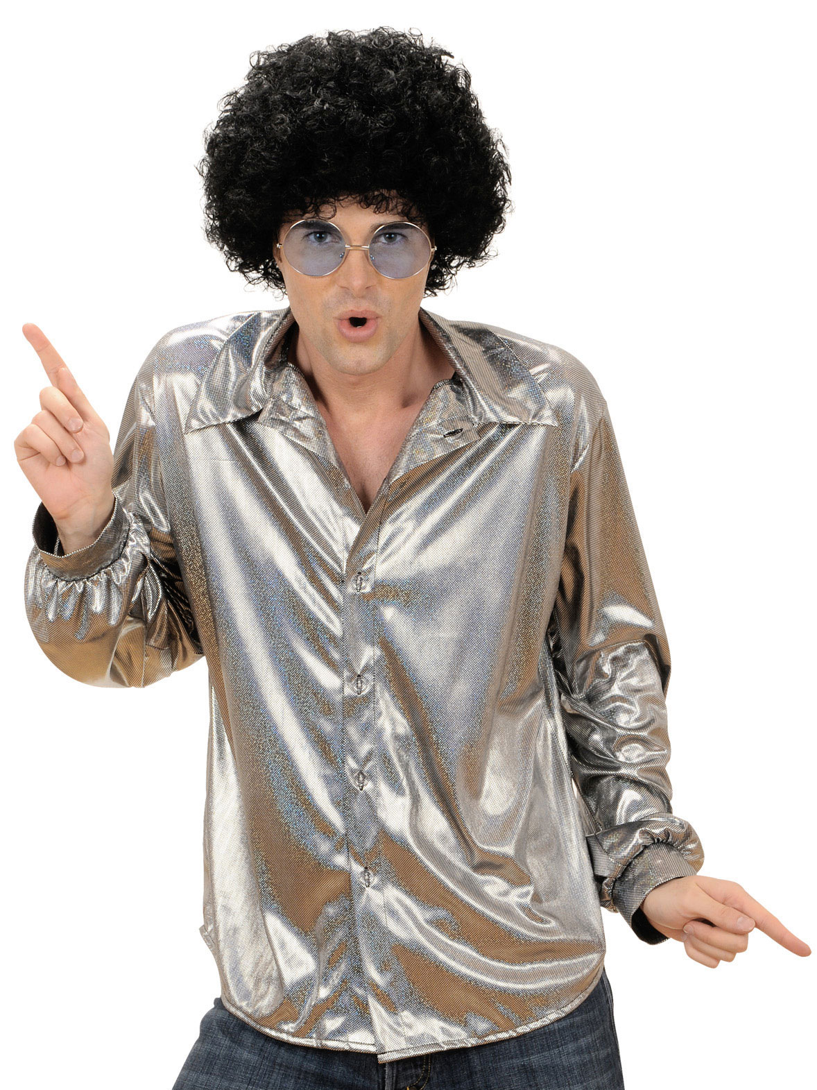 Chemise disco holographique argent homme