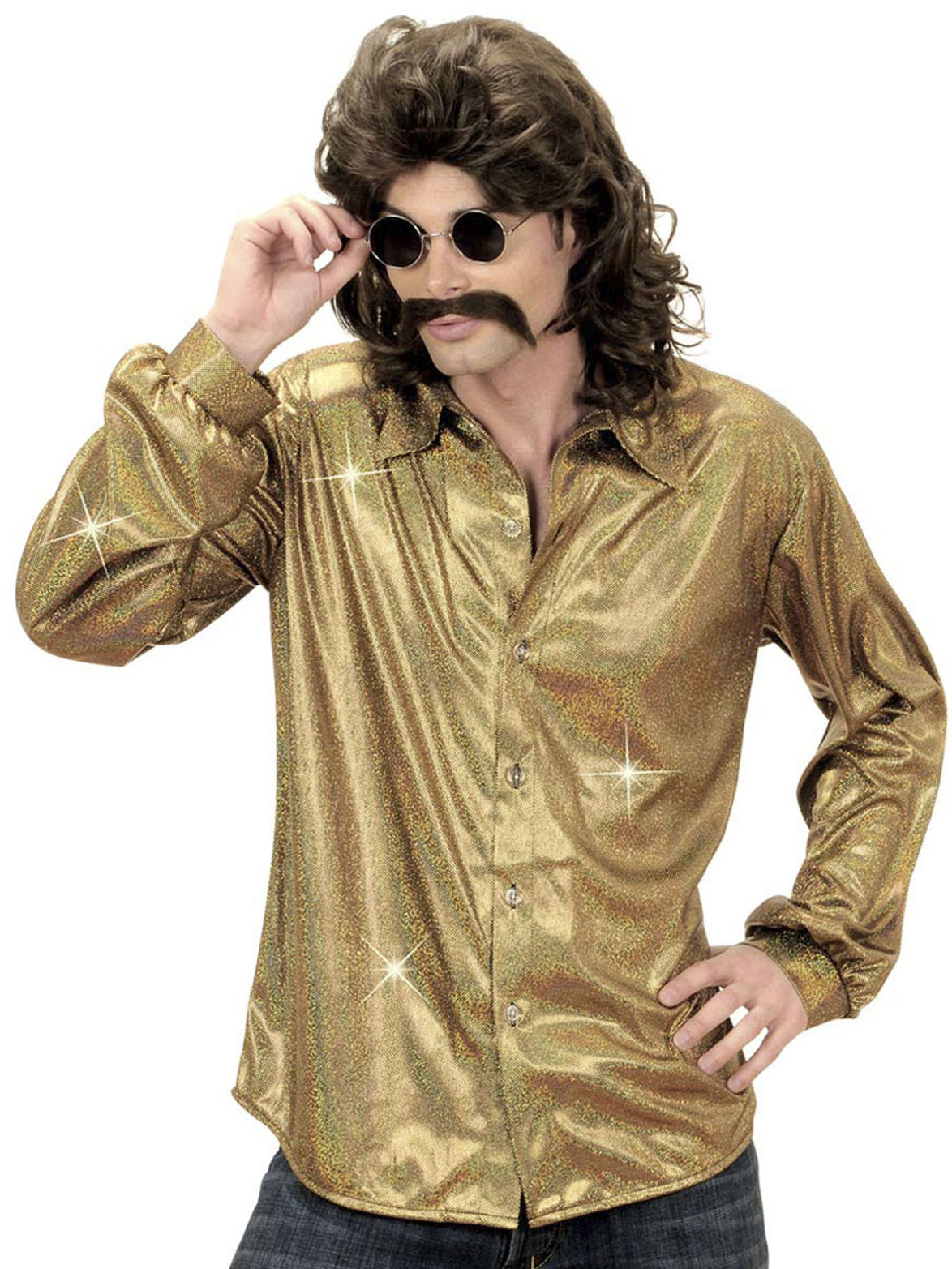 Chemise disco holographique dorée homme