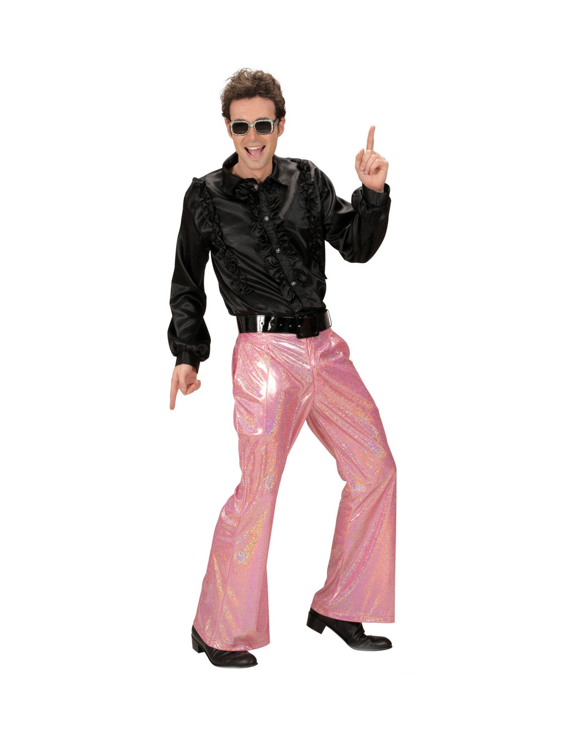 Pantalon disco holographique rose homme