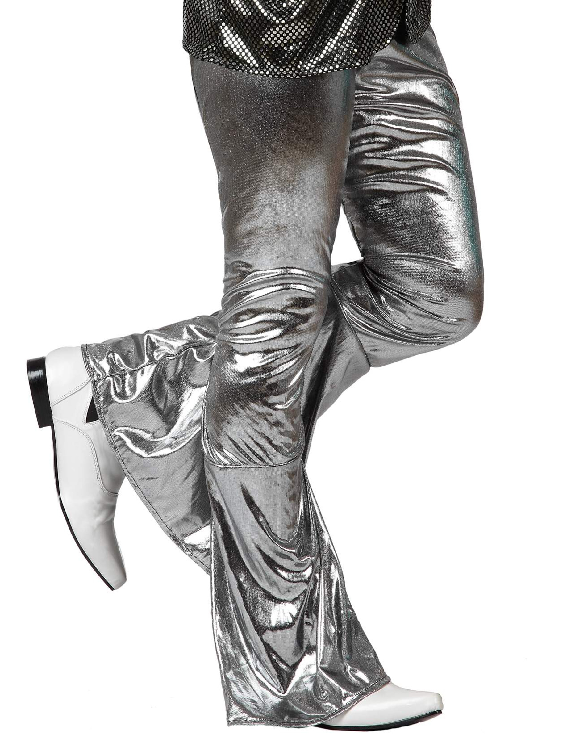 Pantalon disco holographique argent homme