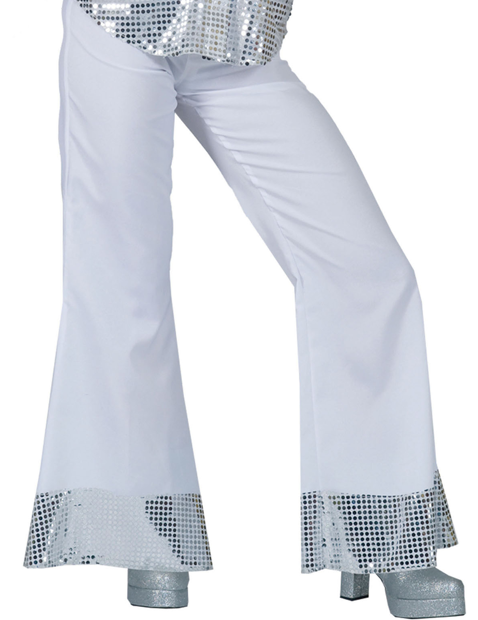 Pantalon disco blanc avec sequins sur le bas femme