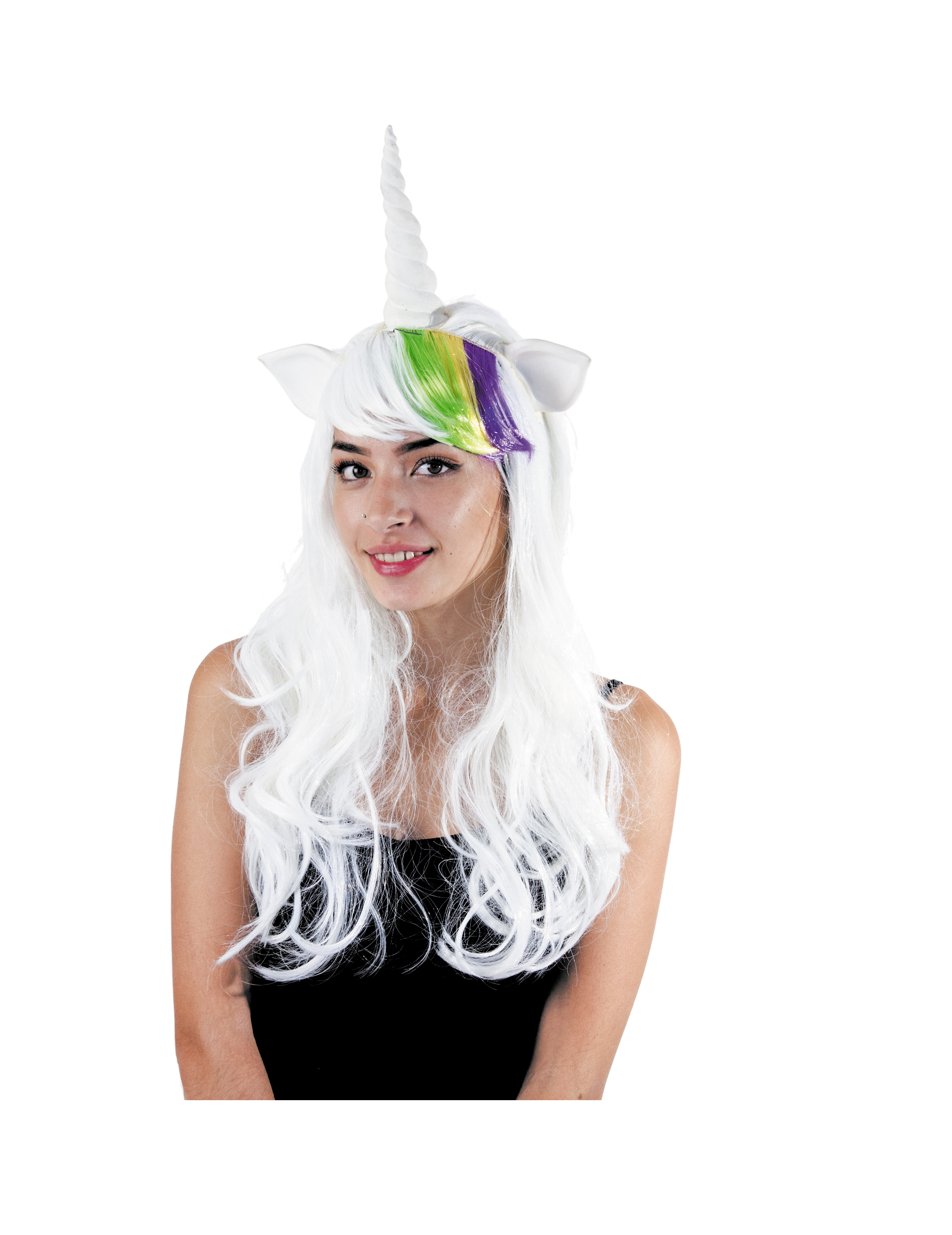Perruque licorne avec cornes et oreille femme