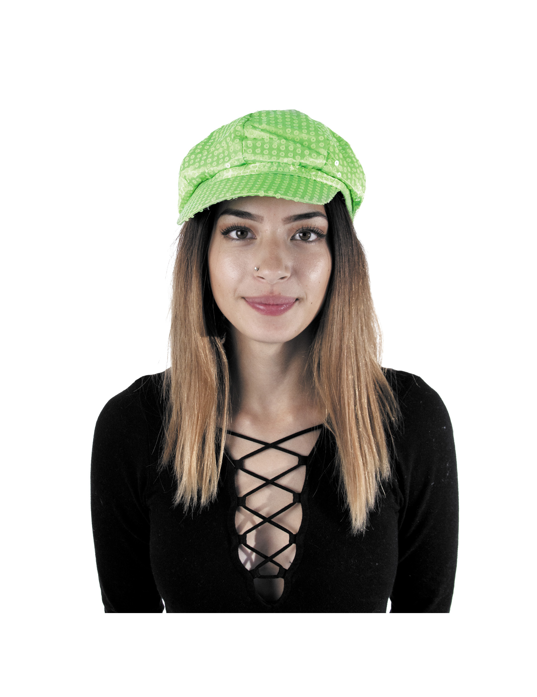 Casquette disco à sequins vert fluo adulte