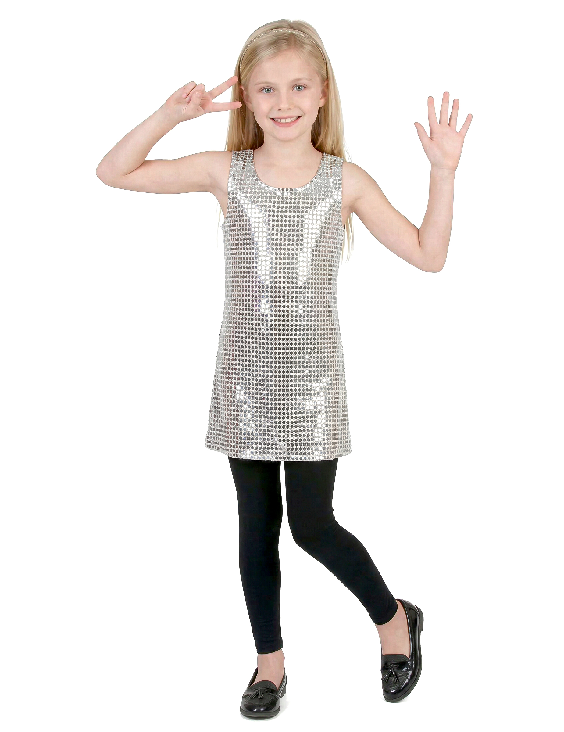 Déguisement disco paillettes argent fille