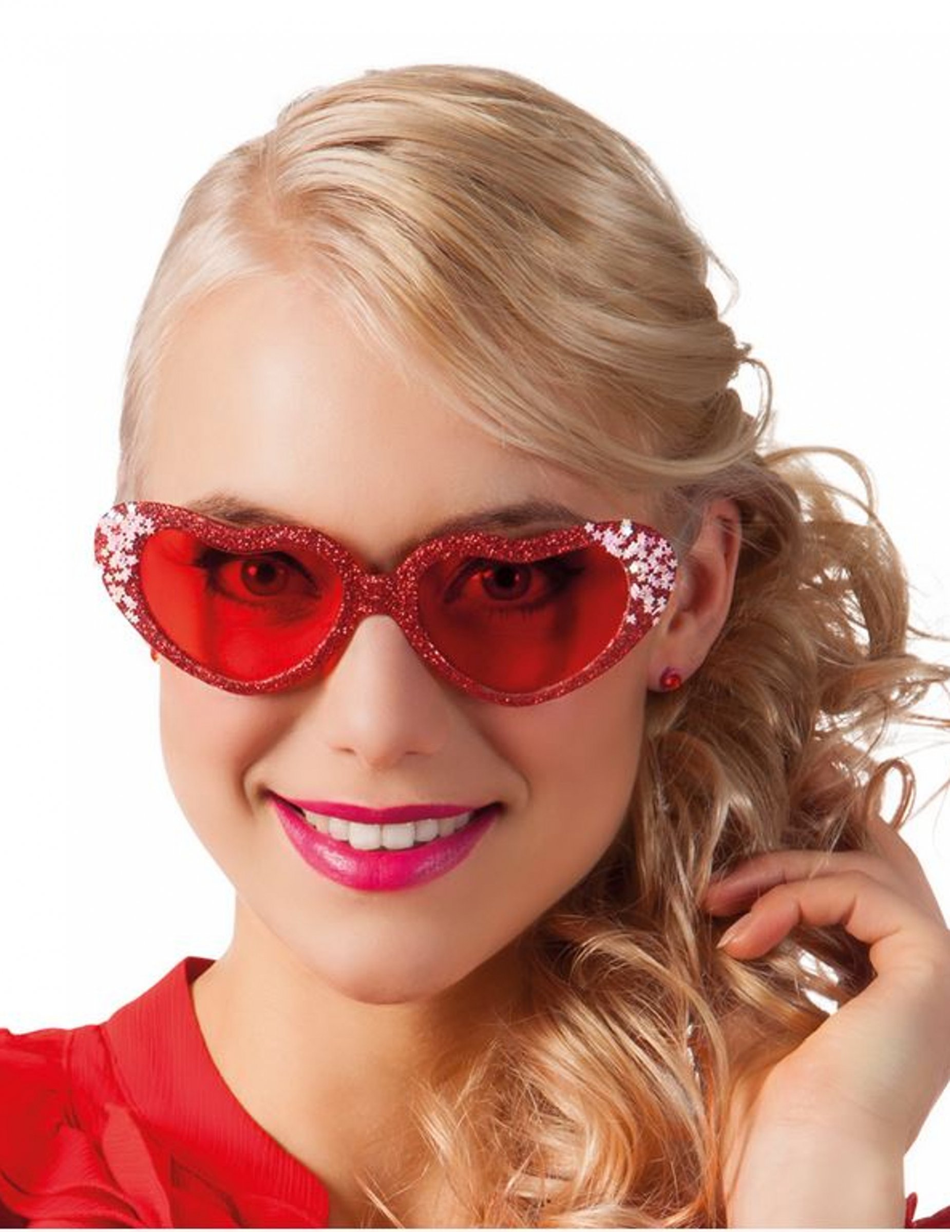 Lunettes coeur à paillettes rouges avec strasse adulte