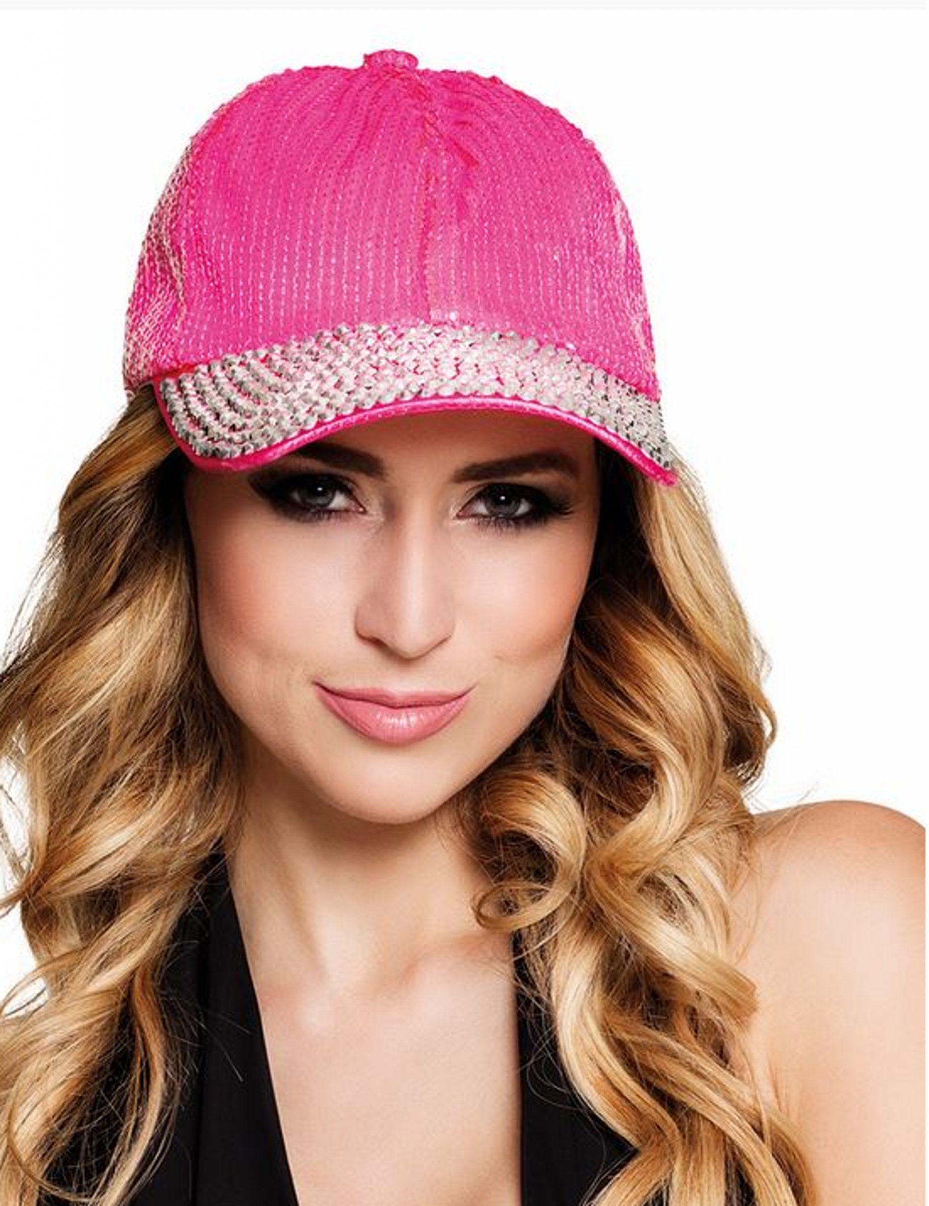 Casquette à sequins avec picot argent rose adulte