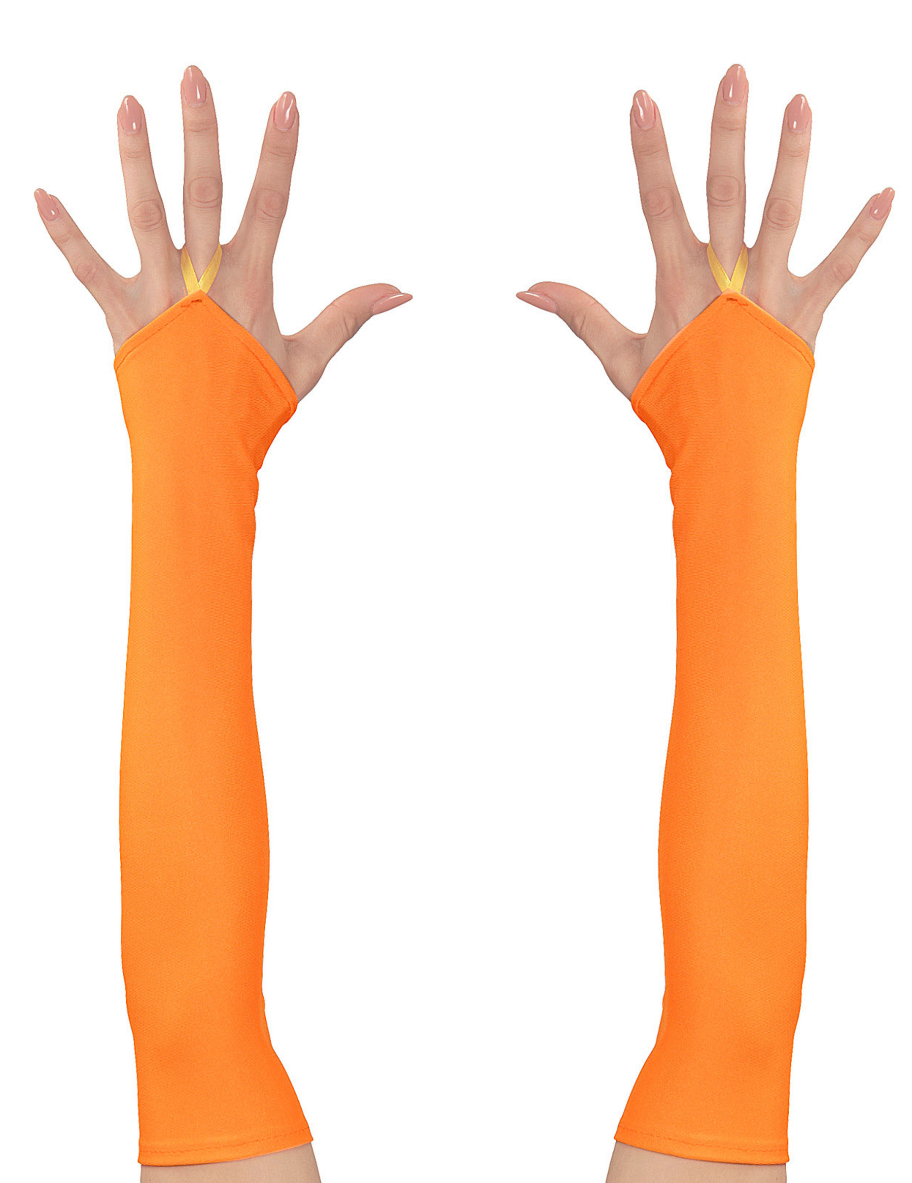 Mitaines longues oranges fluo femme