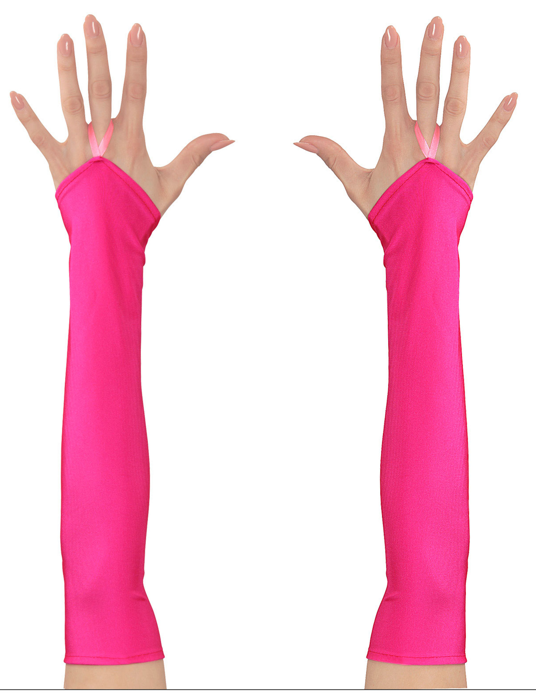 Mitaines longues roses fluo femme