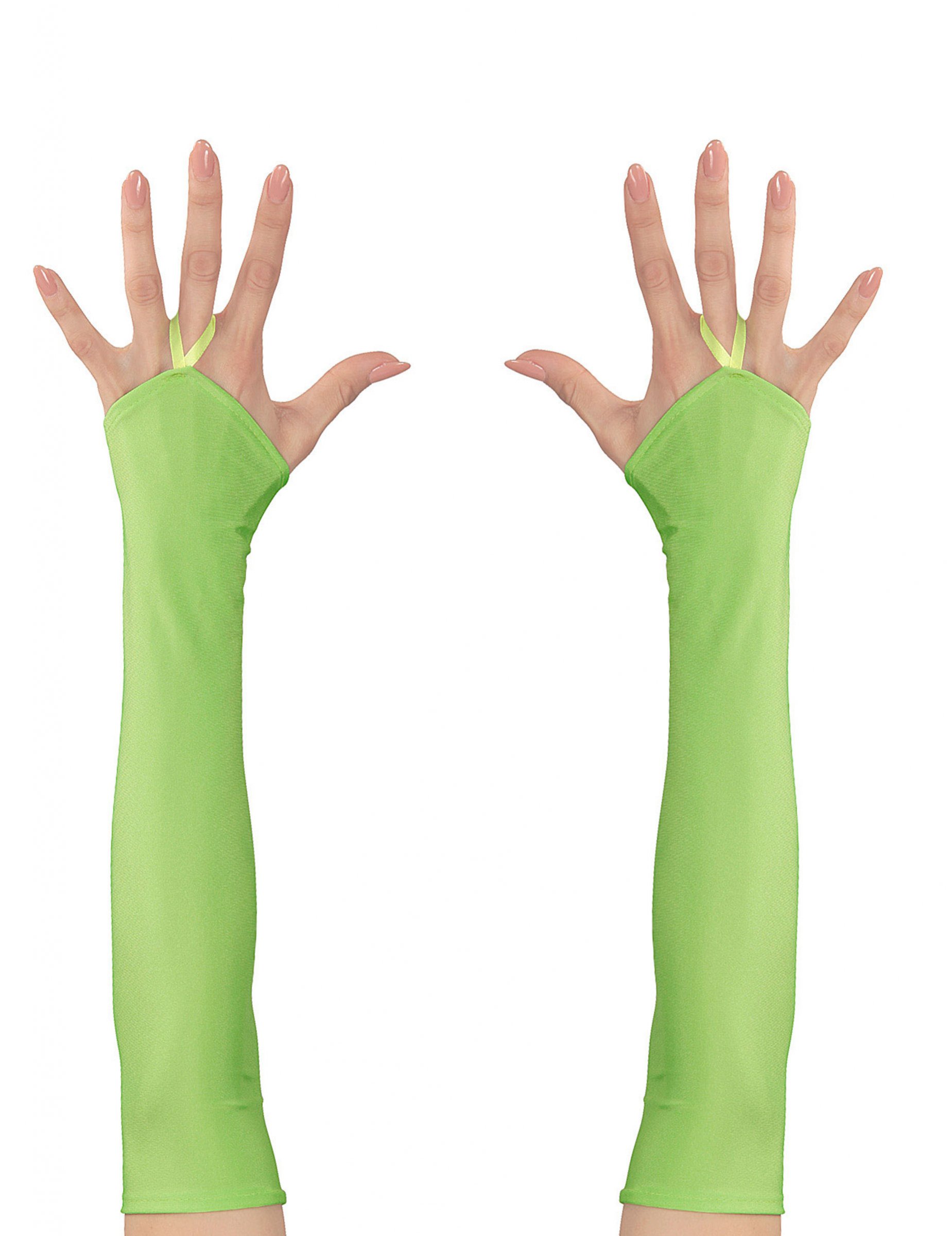 Mitaines longues vertes fluo femme