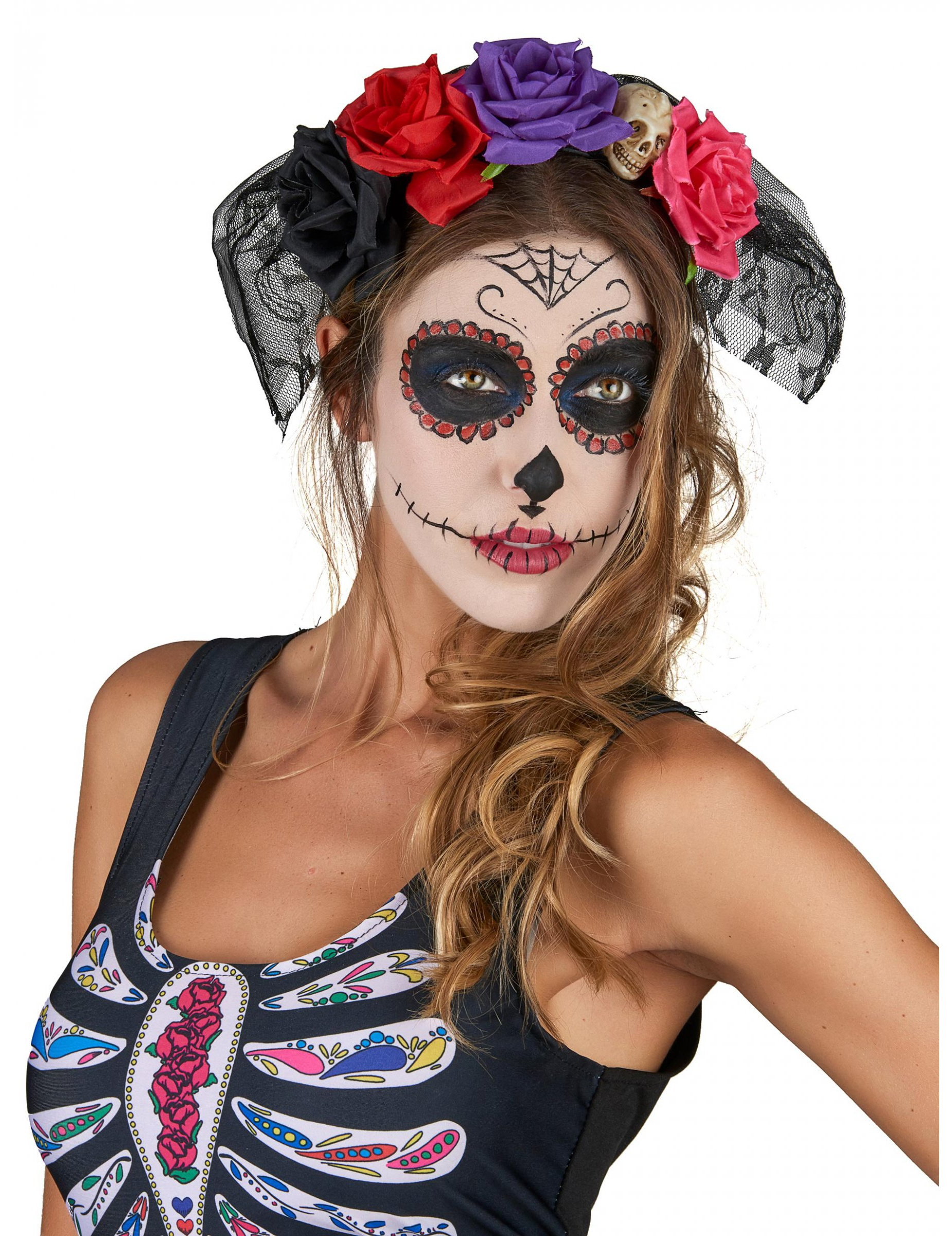 Serre tête fleurs dentelle Dia De Los Muertos adulte