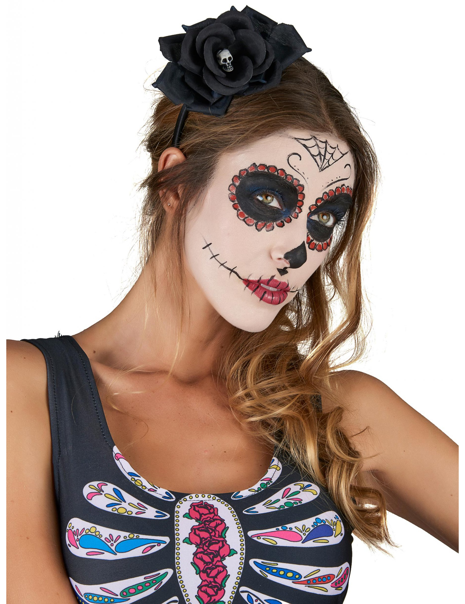Serre-tête rose noire Dia De Los Muertos adulte