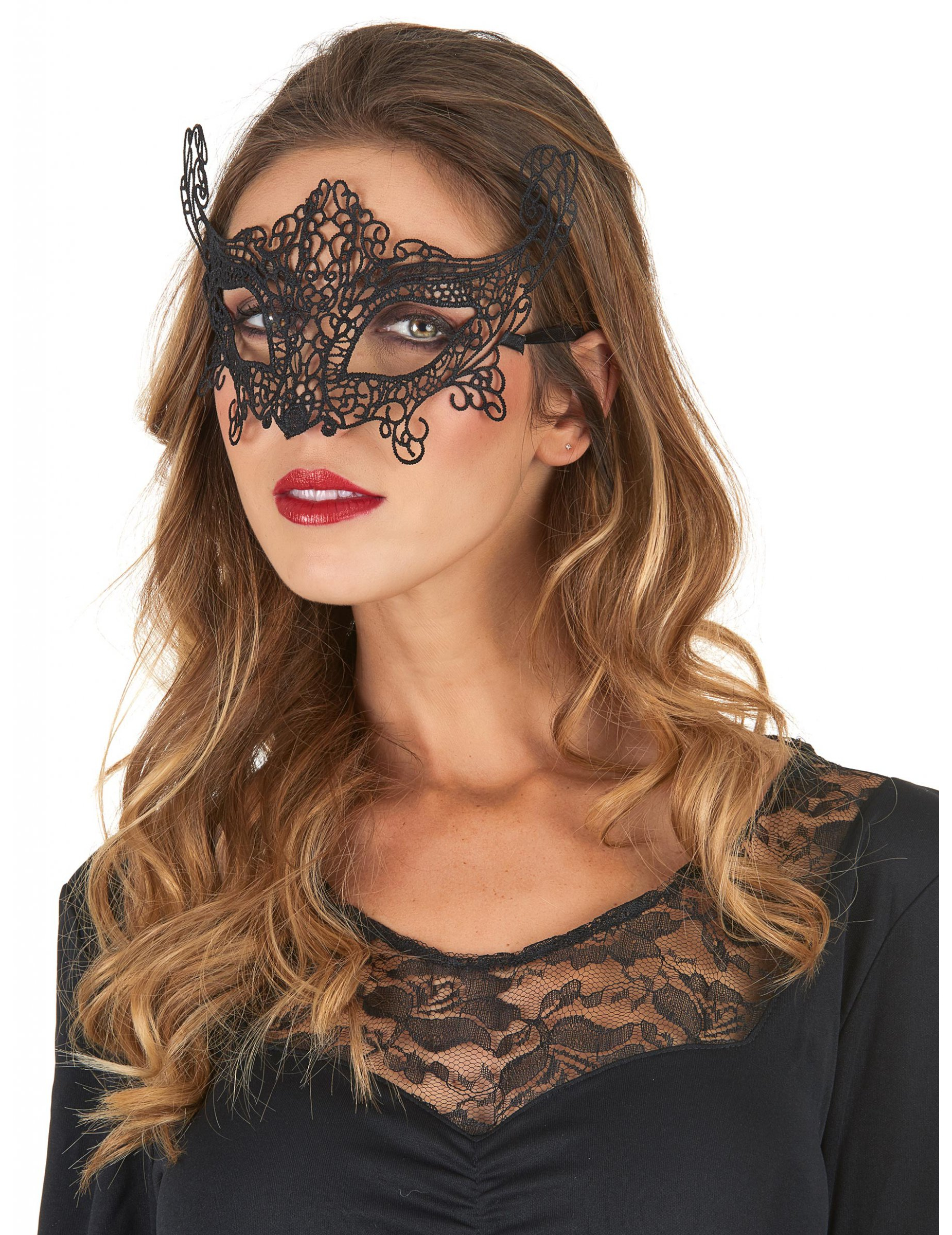 Masque vénitien dentelle noir femme