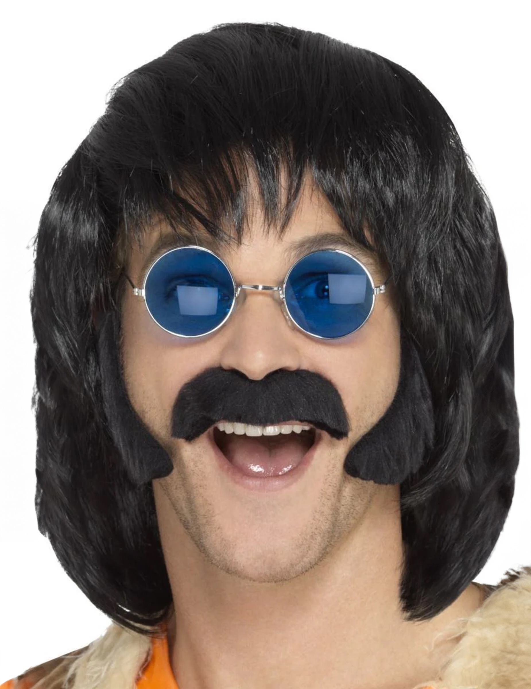 Kit hippie noir avec moustache et pattes homme