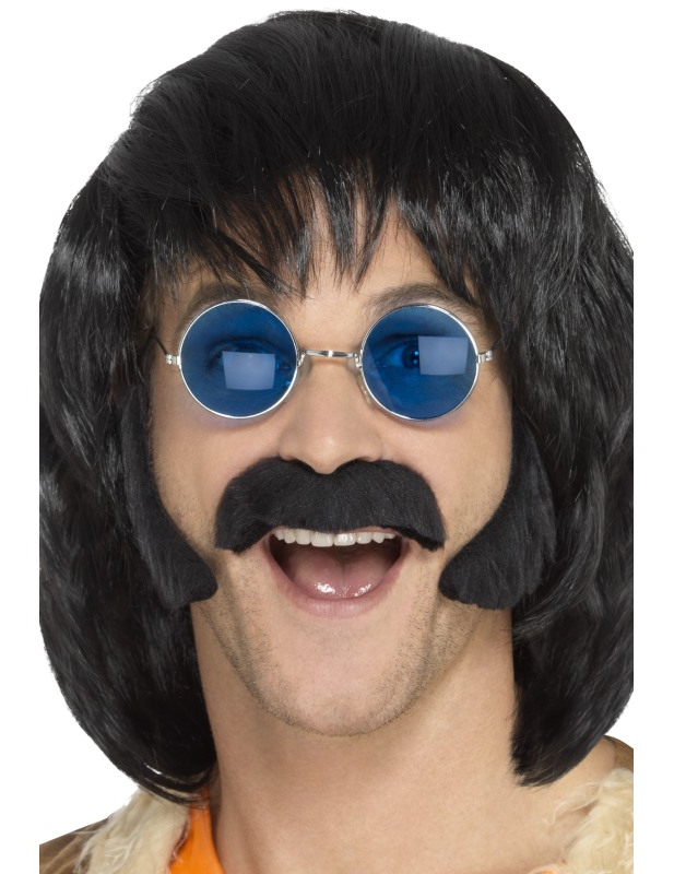Kit hippie noir avec moustache et pattes homme