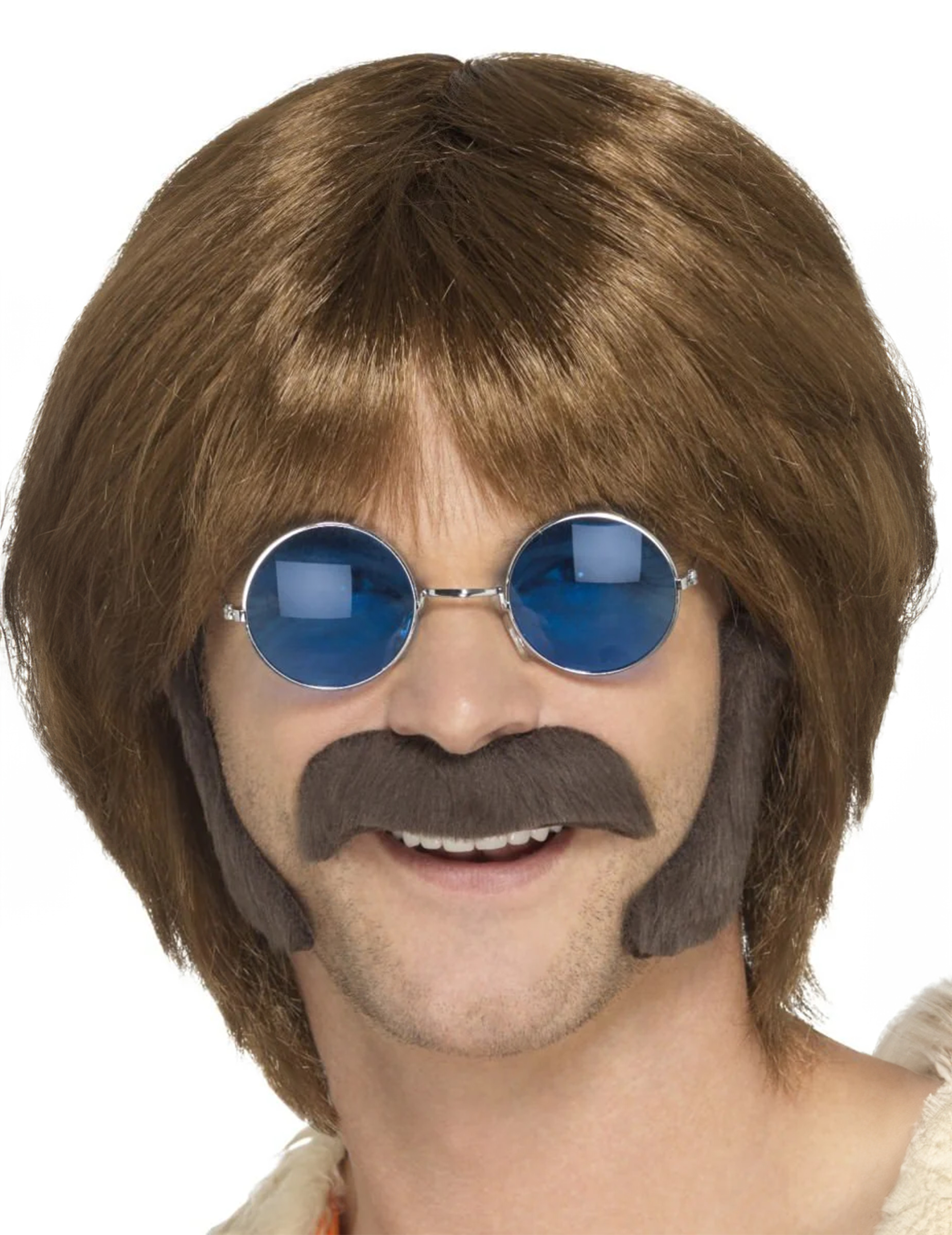 Kit hippie brun avec moustache et pattes homme