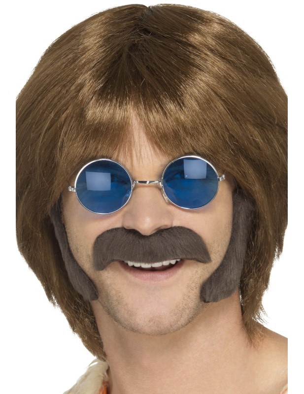 Kit hippie brun avec moustache et pattes homme