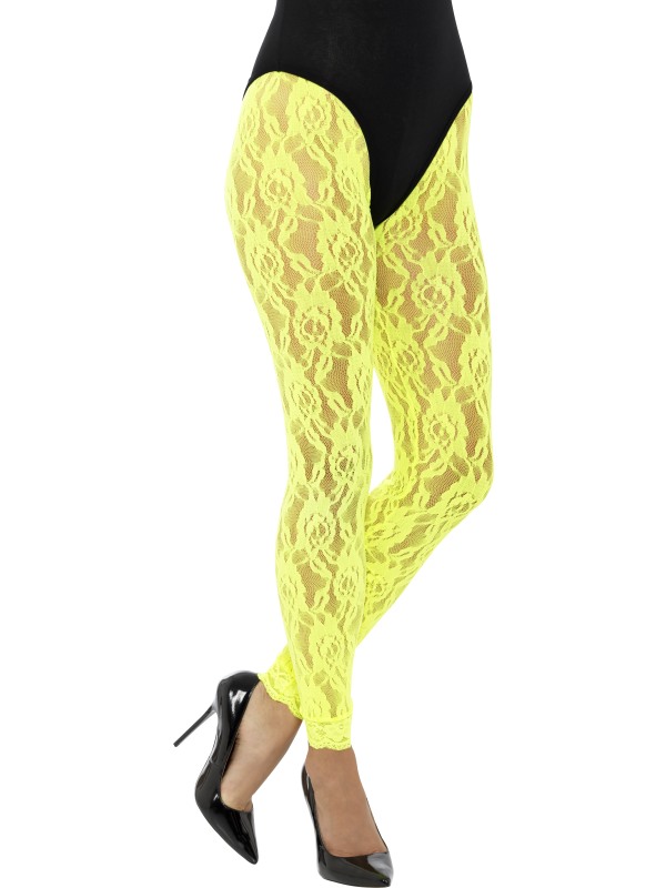 Legging dentelle jaune fluo femme